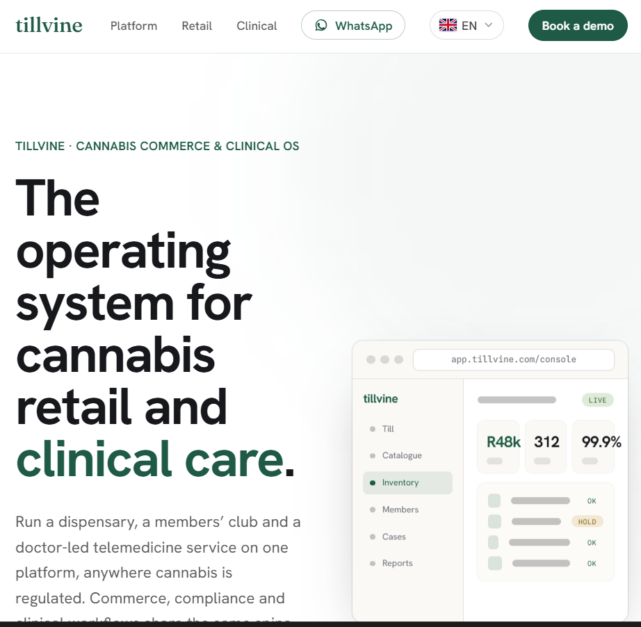 Live TillVine product homepage
